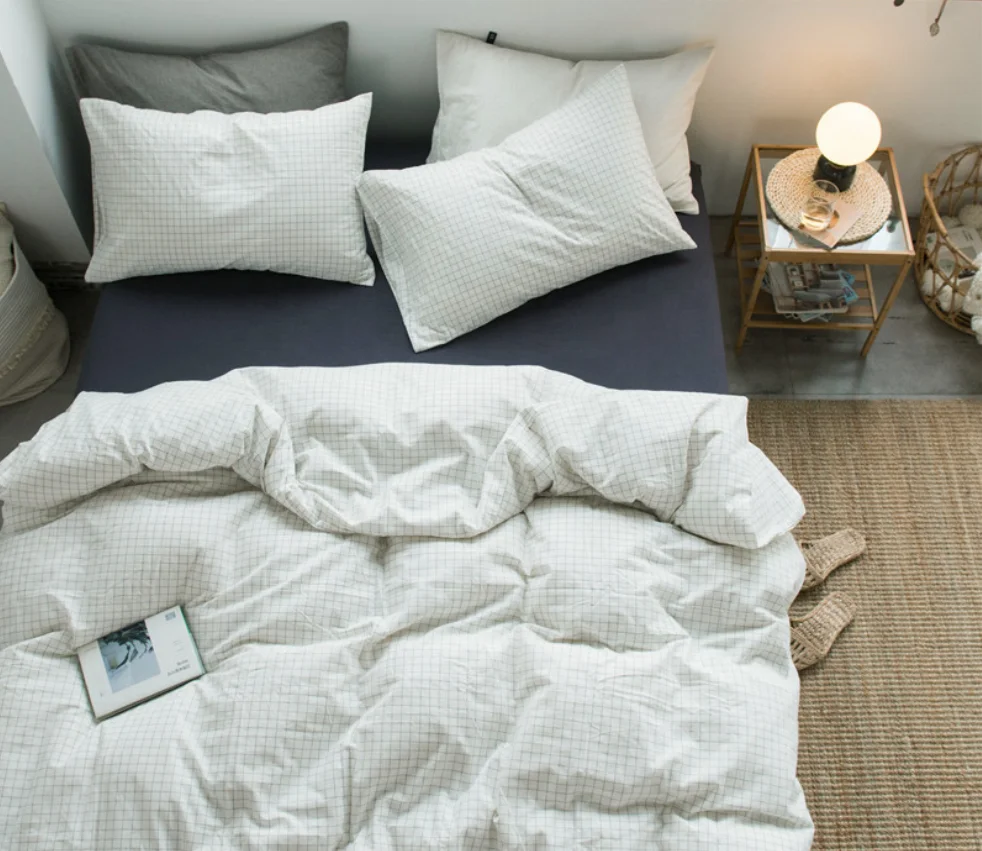 Full Size Sheet Set Hotel Luxury Bed Sheets 4 pieces checked printing sheet set