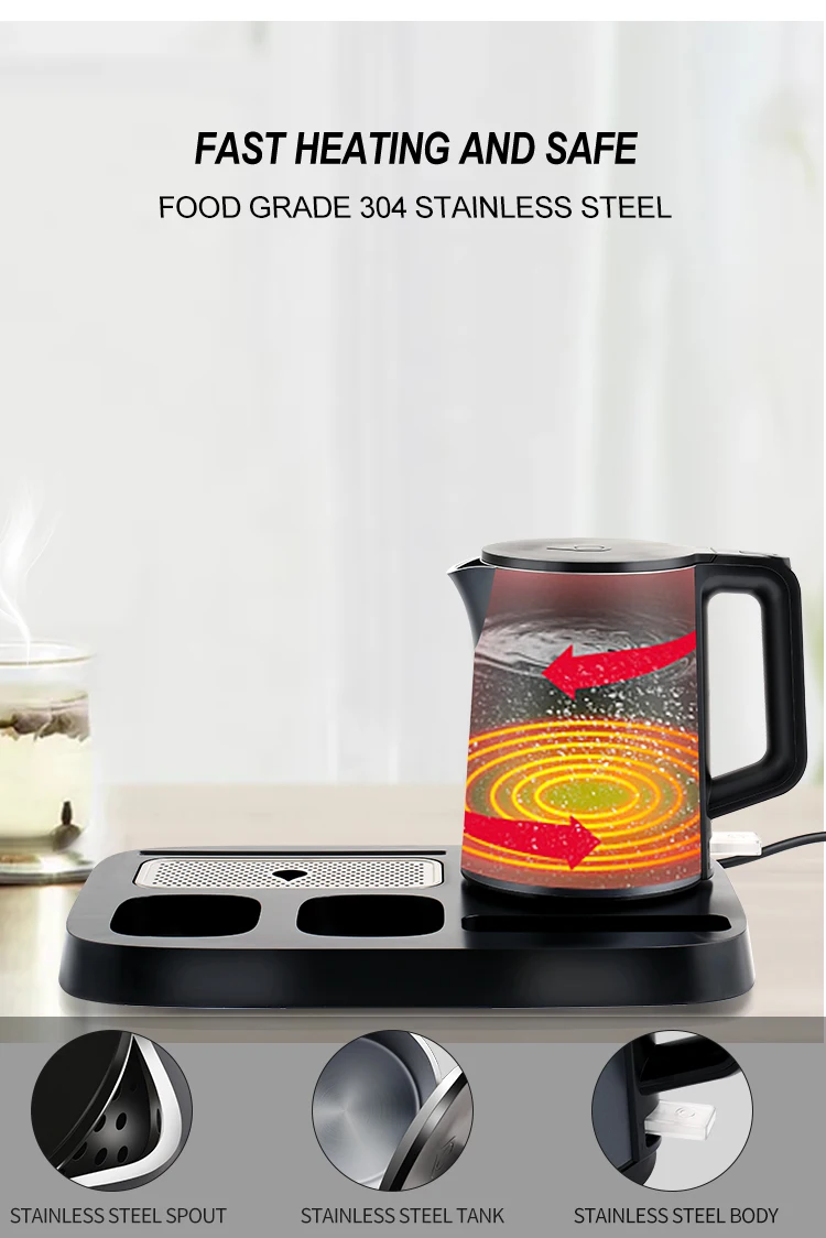 Heaidea Hotel used stainless steel 0.8l electric water tea kettle with tray set