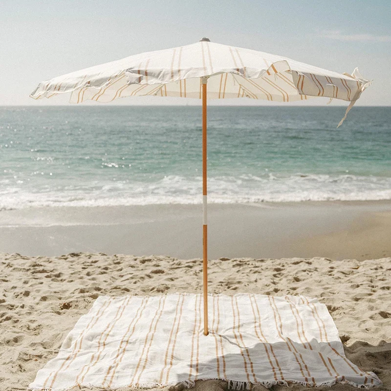 Large span and low profile UV 50+ polyester canvas canopy wood poles outdoor beach umbrella parasols with aluminium connector