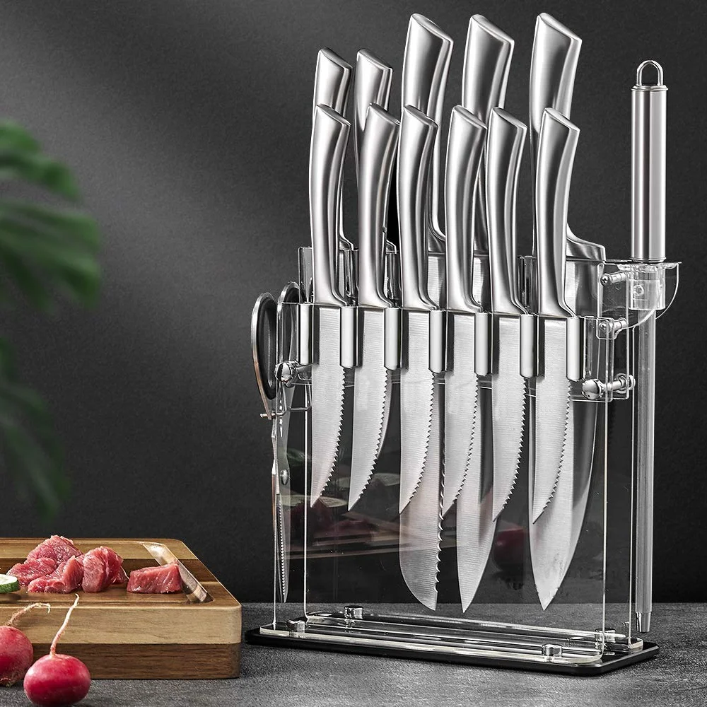 High quality hollow handle kitchen chef knives set stainless steel kitchen knife set with stand