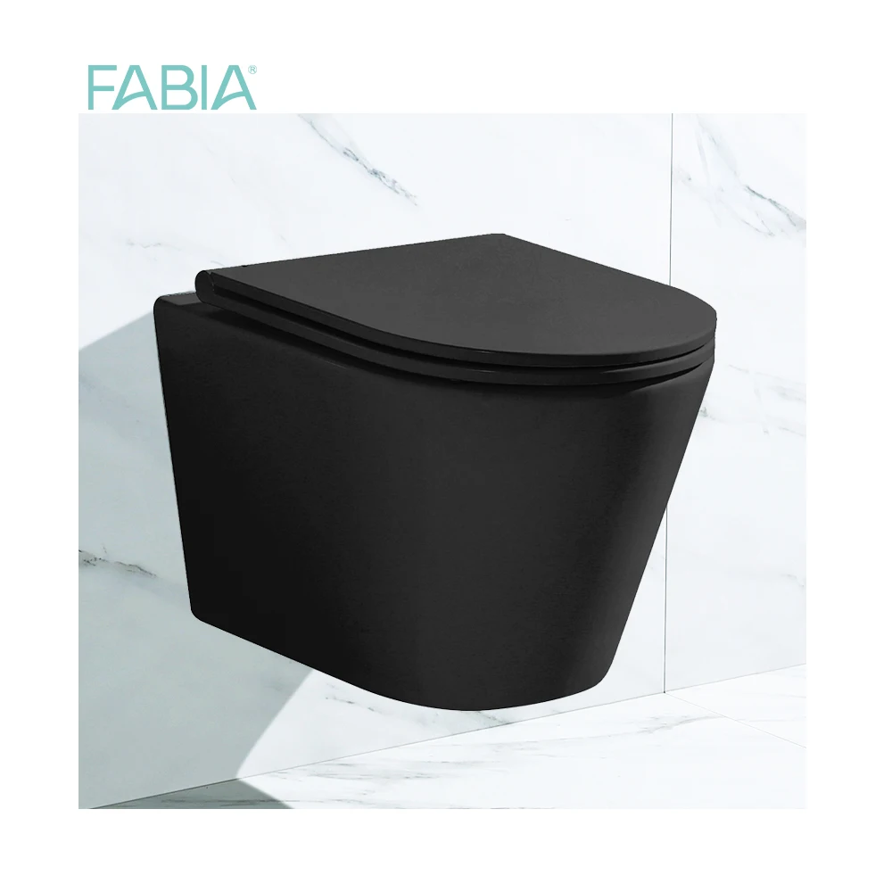 Hotel Bathroom Wall Toilet Set Concealed Toilette Ceramic Soft Closing Matt Black Wall Hung Toilet