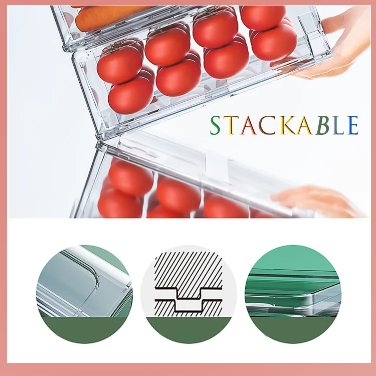 Hot Sale Wholesale Plastic Refrigerator Storage Box Transparent Fridge Drawer Organizer Stackable Refrigerator Organizer