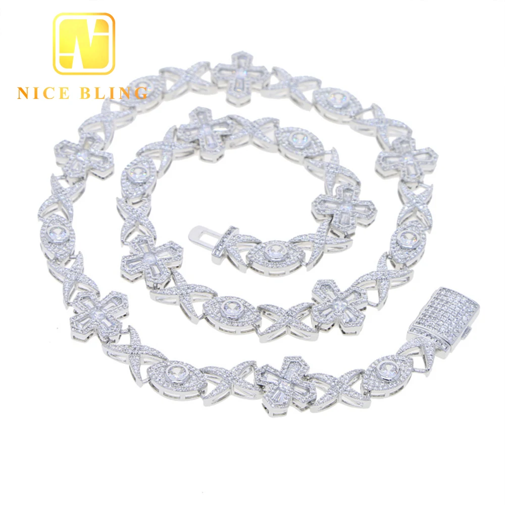 Custom Hip Hop Jewelry Necklace Eye Cross Iced Out Cuban Link Chian Cubic Zirconia Necklace