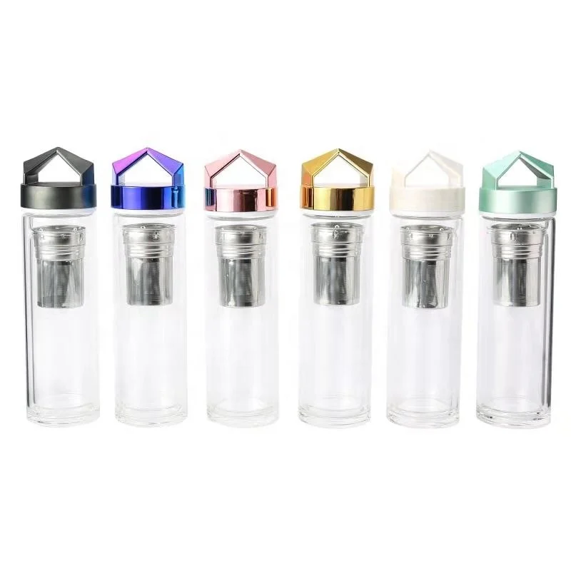 
500ml double wall glass water bottle tea cups with filter eco friendly houseware 