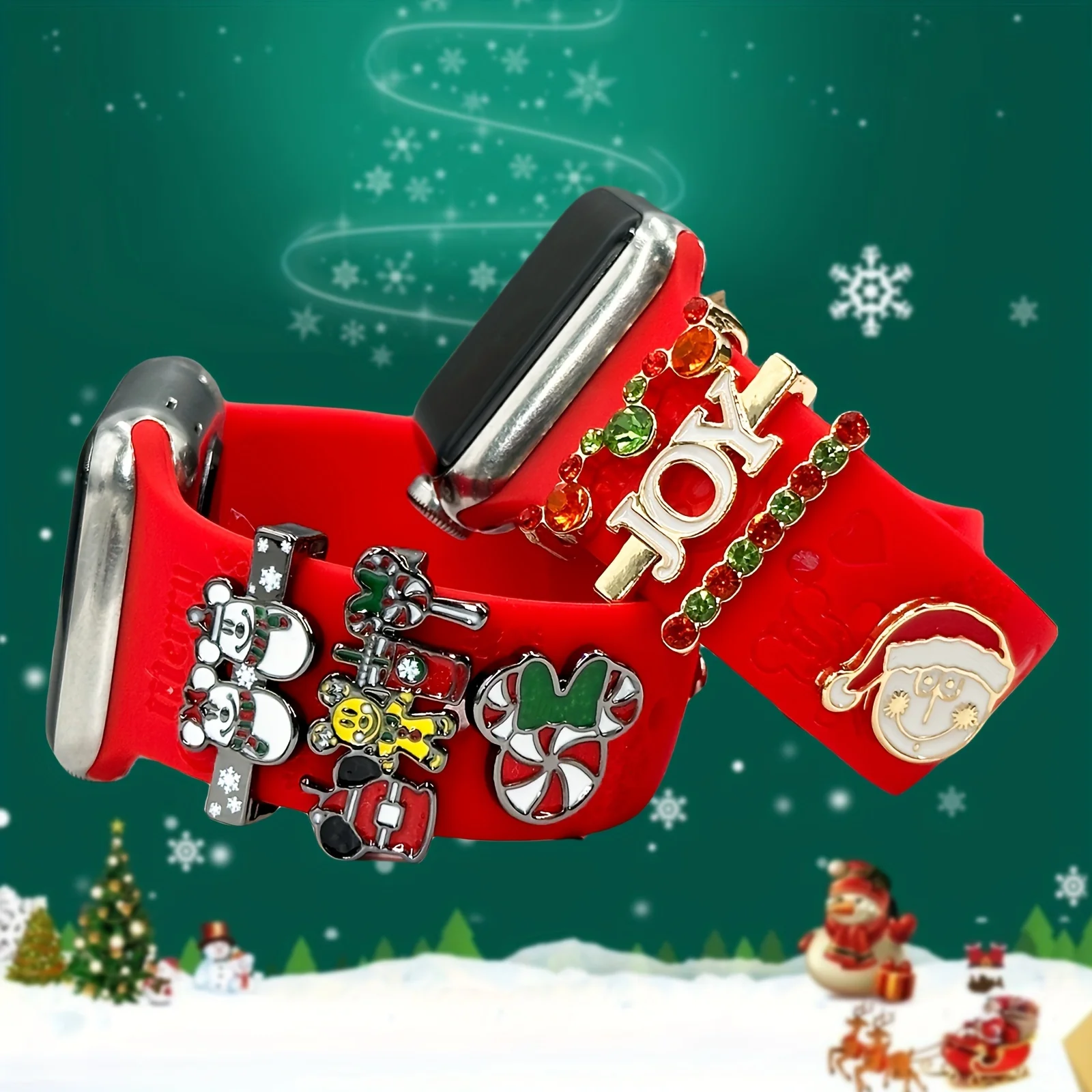 New Christmas Design Silicone Watch Strap Band Ornament Metal Decorative Studs Watch Parts for Apple Watch Band Accessories