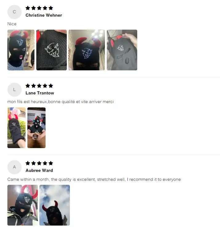 Custom winter horns ski mask beanie knitted black designer ski mask 3 hole