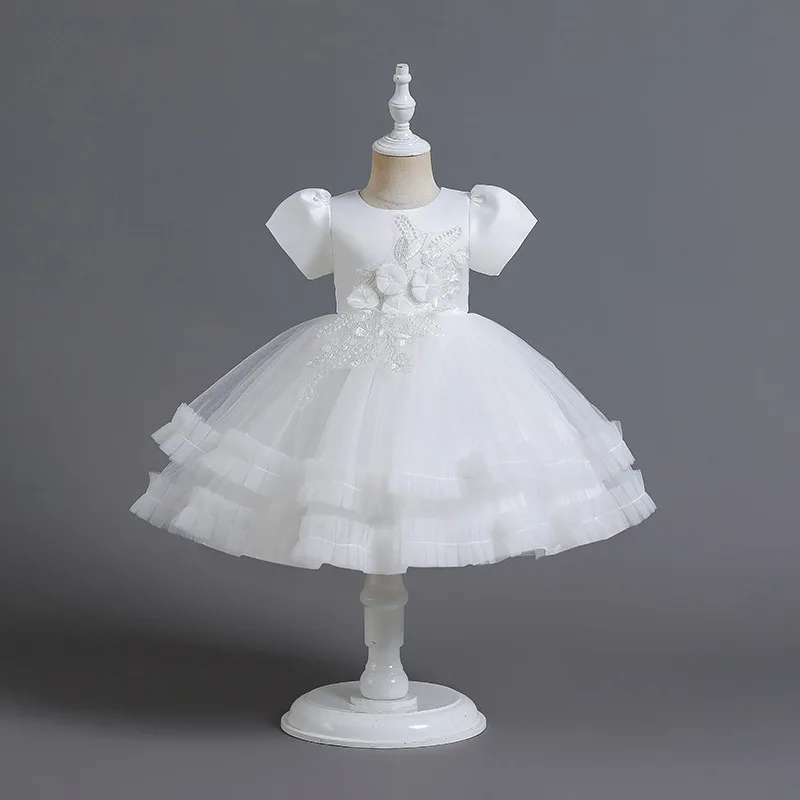 LZH 2022 Kids Tutu Princess Party Wedding Gown Infant Baby Children Elegant Birthday Baptism Dress For Girls