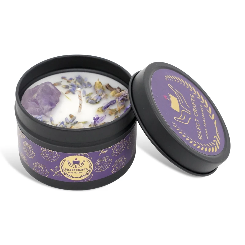 Wholesale Soy Wax Home Aromatherapy Handmade Nature Dried Flowers Crystal Tin candles
