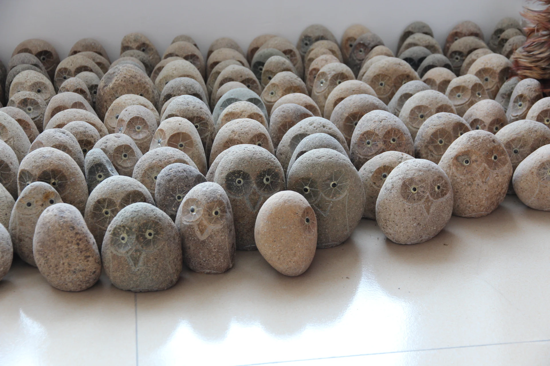 Small Stone River Rock Statue Owls Granite Sculpture
