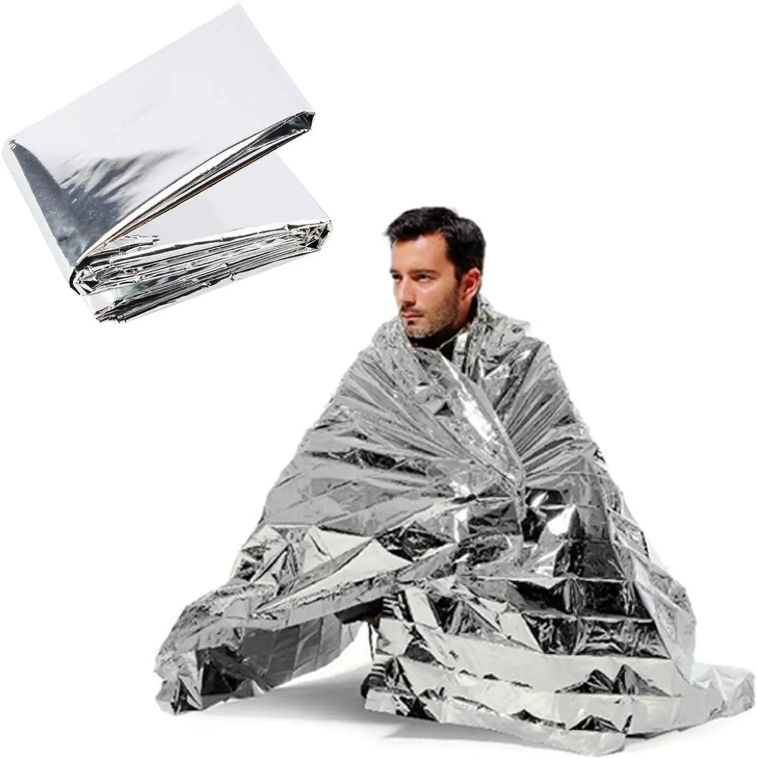 Emergency Thermal Blankets , Silver 82.6'x55', Survival Gear for Adults & Kids