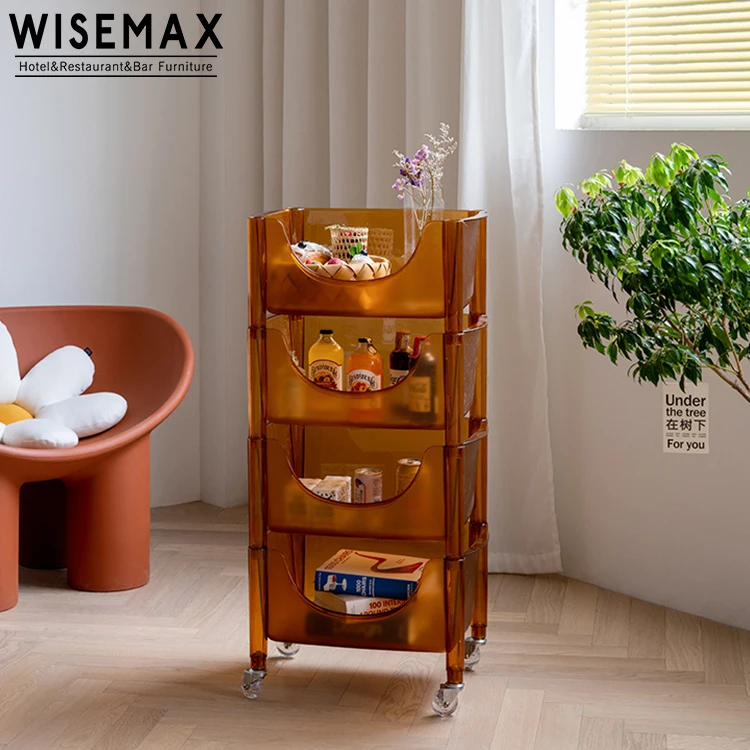 WISEMAX FURNITURE Modern Nordic Design Transparent Color Plastic Living Room Side Cabinet Kitchen Trolley Storage Shelf Cart