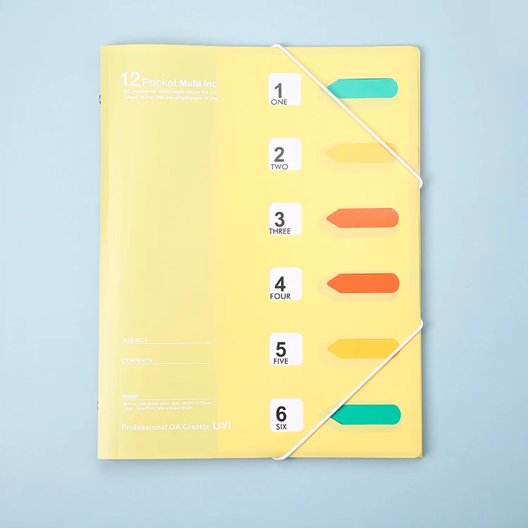 Professional Manufacturer Wholesale Large Capacity Plastic Expansion Folder Color Label Paging Folder with 6 tabs rainbow pages