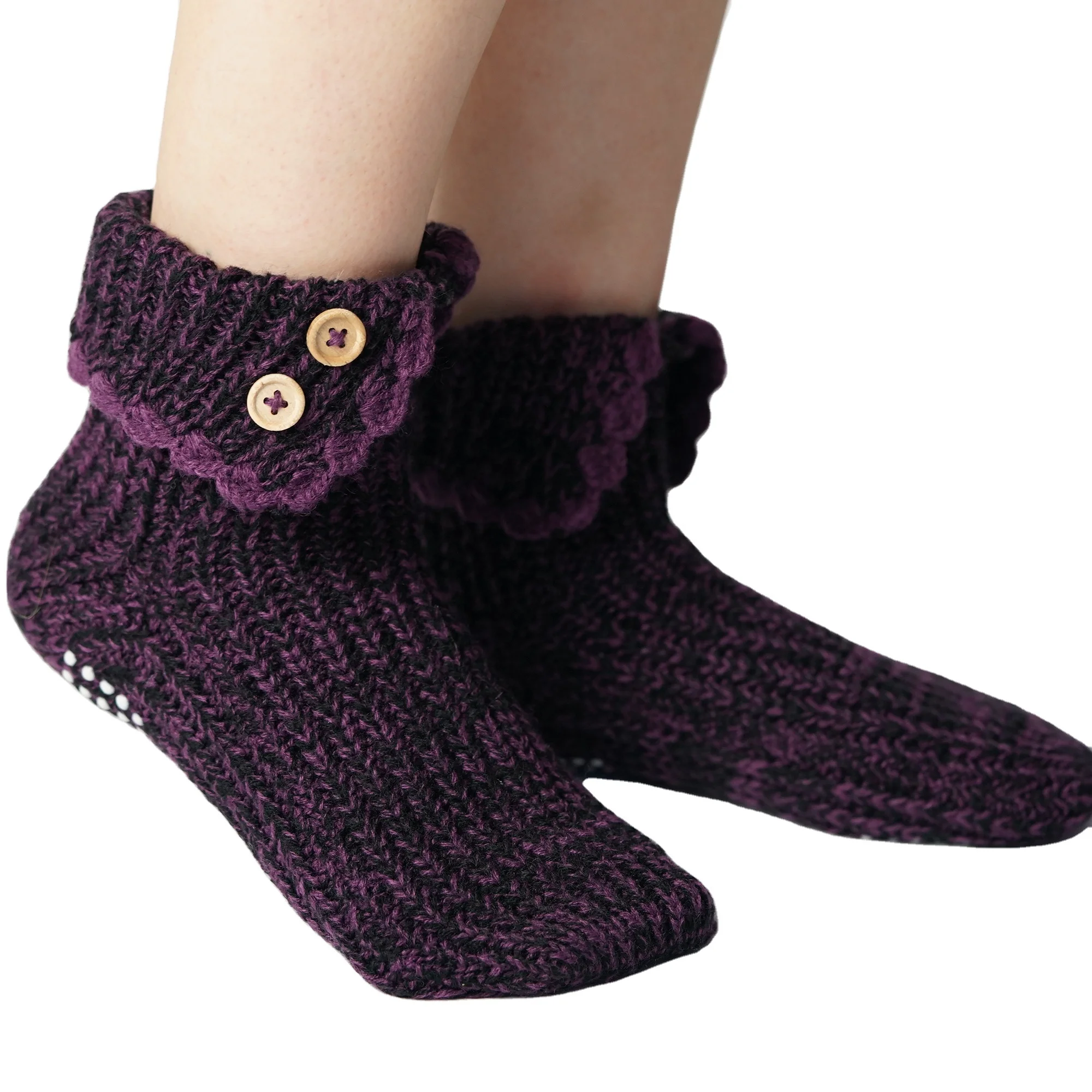 OEM Fashion Super Soft Cozy Sweater Knitted Indoor Floor Slipper Socks Women Casual Style Custom Logo Anti-Slip Ankle Winter