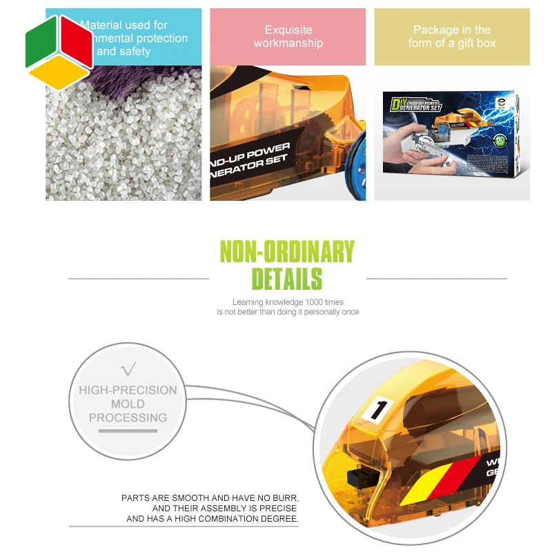 QS STEM Kids Tpys Game Education DIY Wind Up Power Hand Generator Set Assembly Technology Electric Car For School Teach Kids