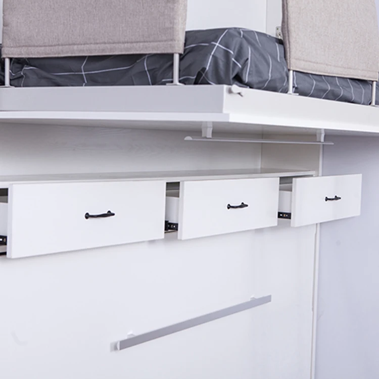 White color multifunction bedroom furniture save space fold children wood mounted wall bed bunk bed with drawer