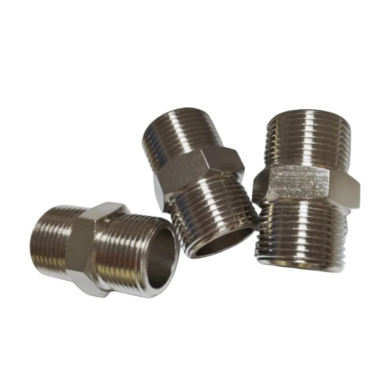 Factory outlet hexagonal nipple stainless steel materials double thread NPT  metric screw type parts