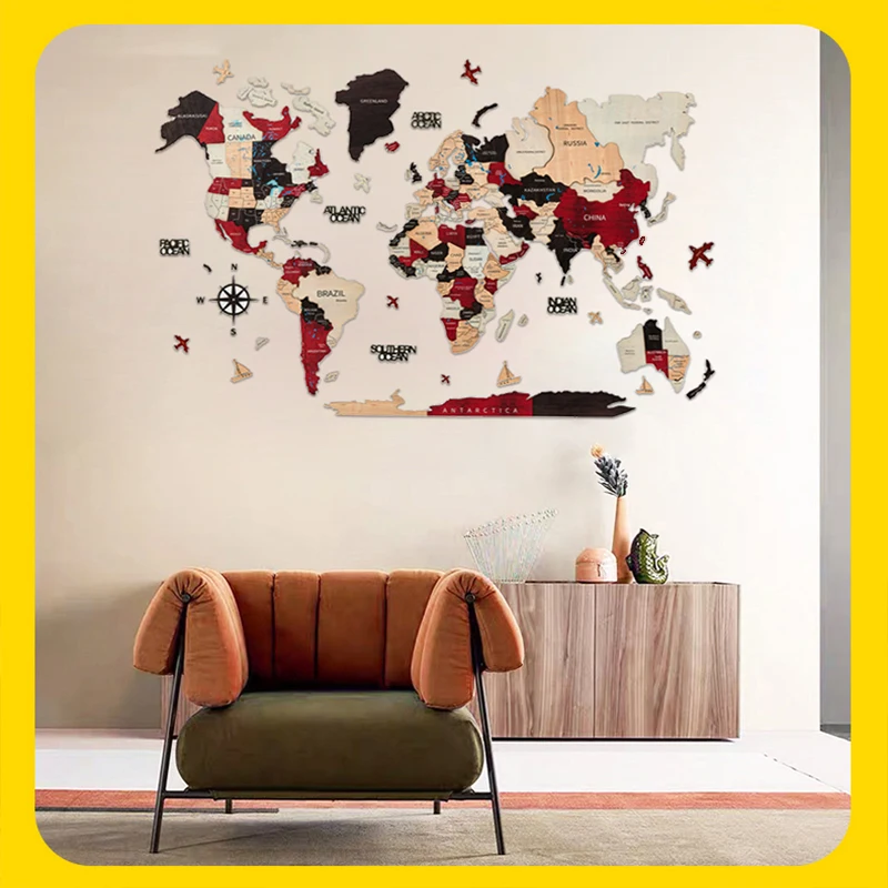Ready to Ship 3D child tourism map  puzzle national flag pushpin antique wooden world wall decoration art map