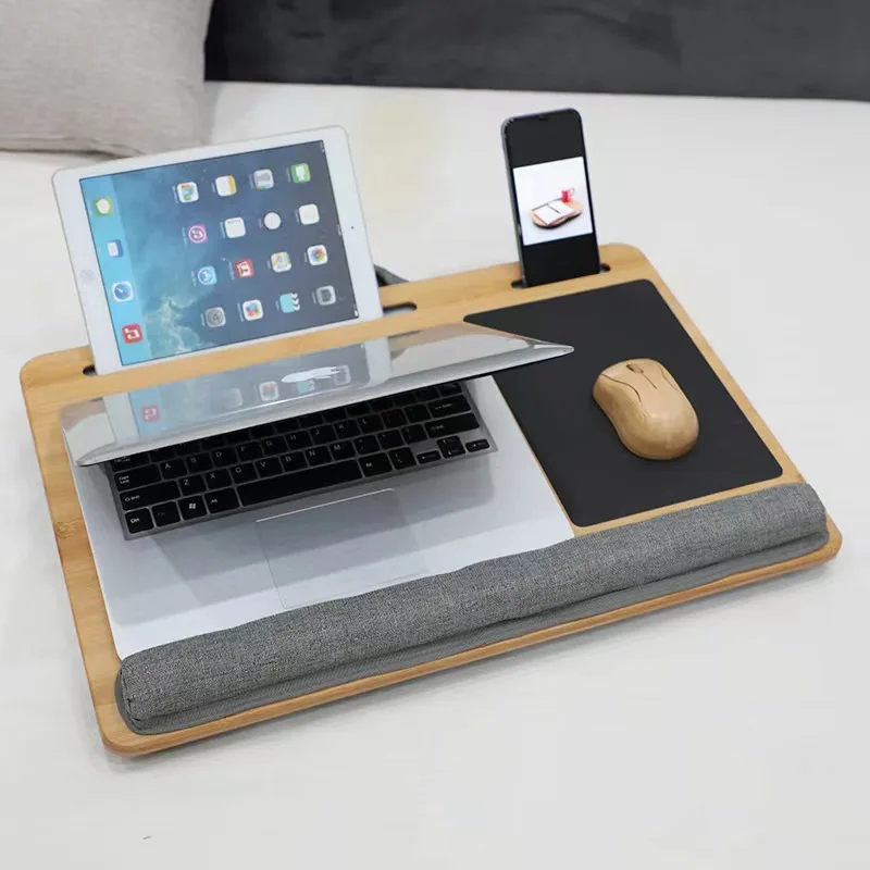 Bamboo Top Lap Desk With Pillow for Laptop Built in Slot for Tablet or Phone,Lap Pad for Working, Reading, Writing, Lap Board