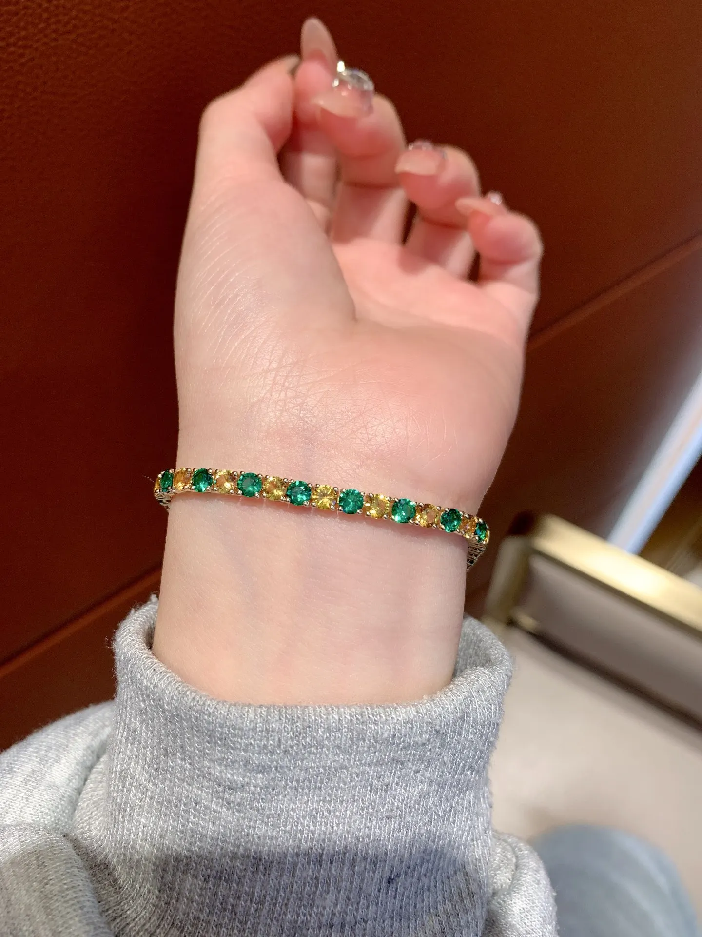 Fine Jewelry 18k Real Gold Jewelry  Color Lab Gemstone Round Shape 10.05CT Tennis Bracelet Pure Gold 18k Real Bracelet