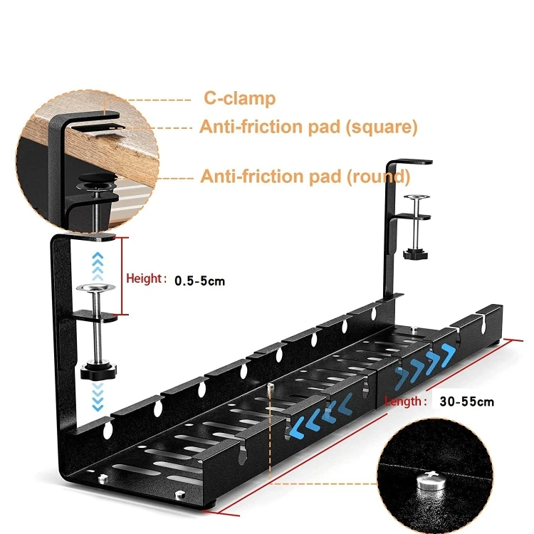 Cable Tray Under Table Stretchable Under Desk Cable Management Tray Under Desk Cable Organizers for Wire Management