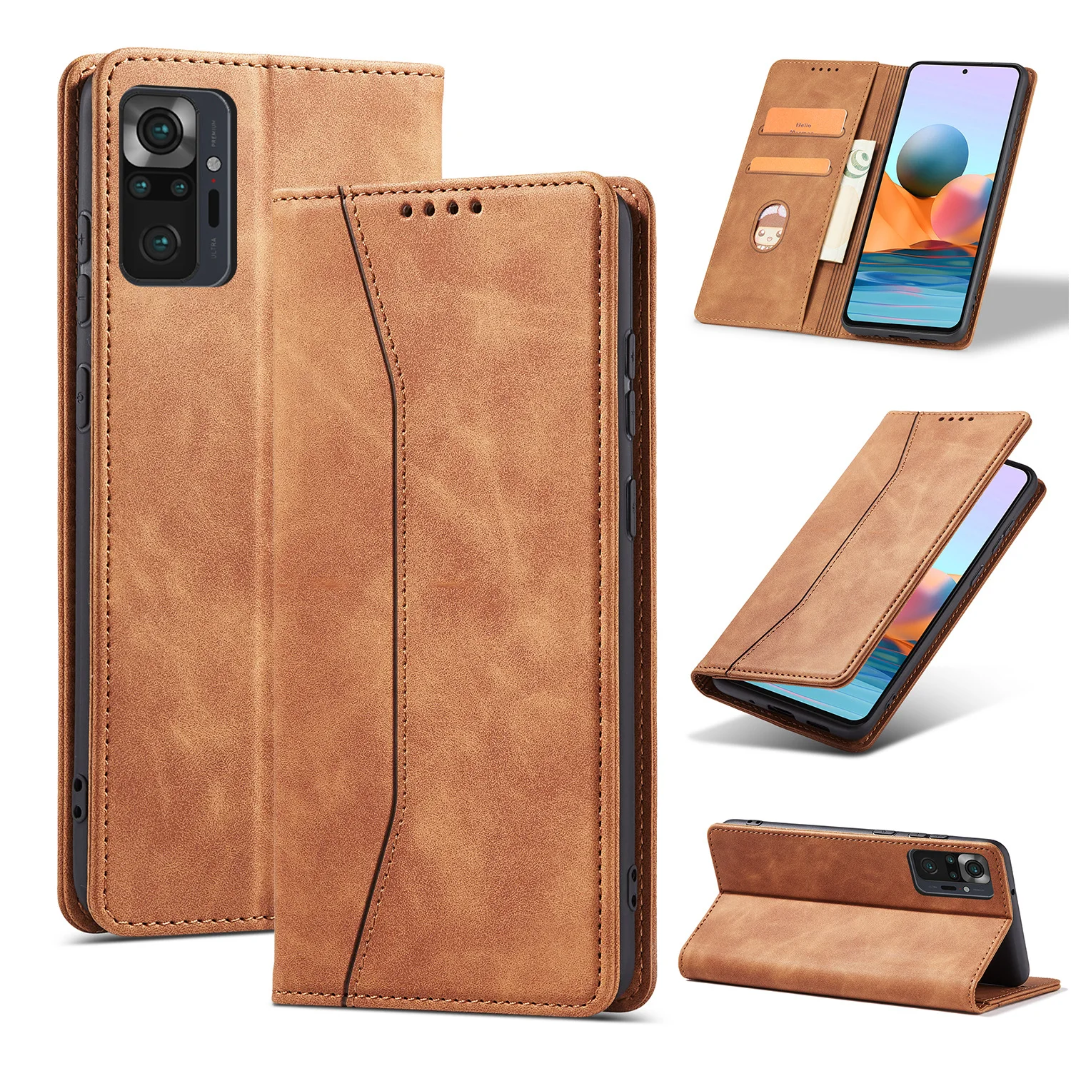 Кожаный флип-магнитный чехол с держателем для карт для Redmi 9 9A 9C NOTE 9 PRO 9S