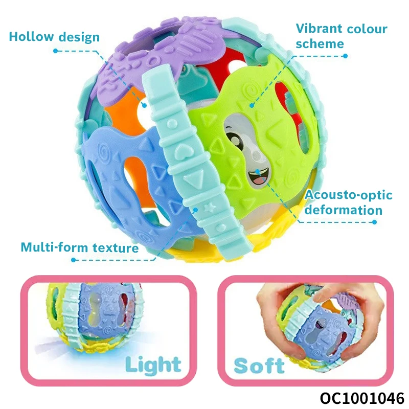 Wholesale Silicone Baby Comforter Toy and Baby Products Sensory Soft Rubber Rattle Ball with Light Music