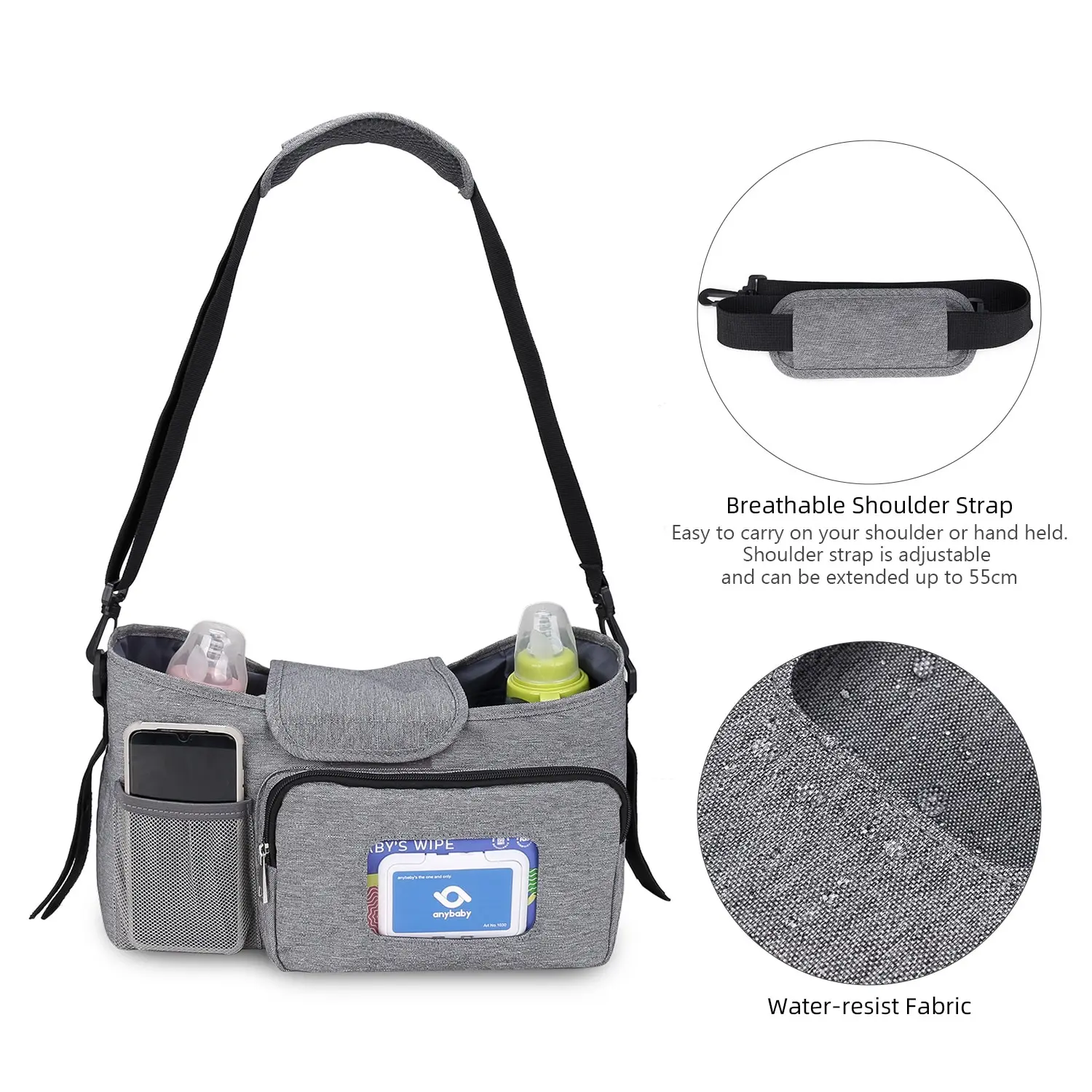 Diaper Caddy Mom Baby Organizer Universal Stroller Bag With Insulated Cup Holders