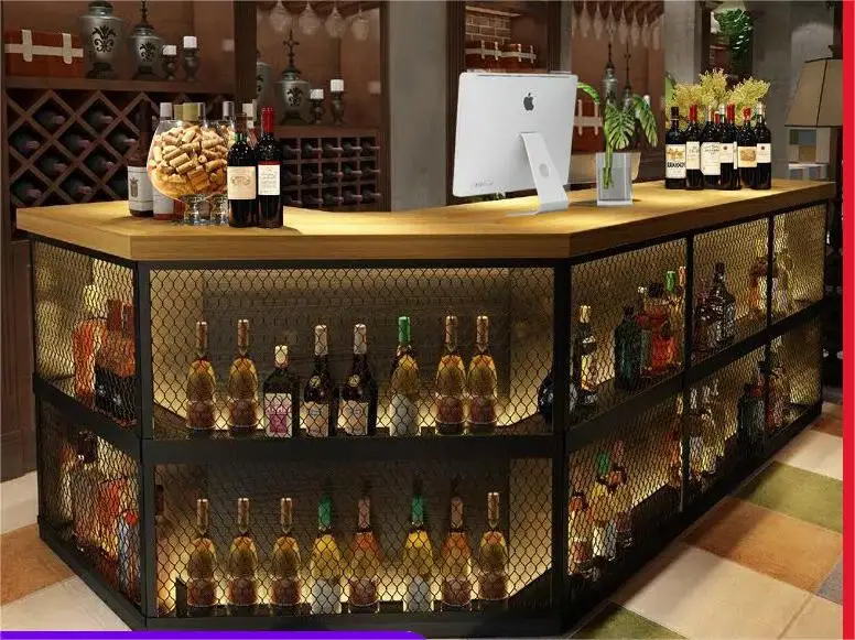 2023 The latest hot vintage industrial wind checkout corner counter Bar & Grill Iron Art Bar display restaurant front desk