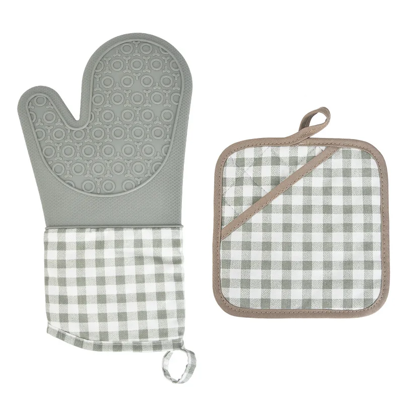 2 packs silicone pot holder BBQ grilling Mitten oven mitt and pad for microwave cooking heat resistant