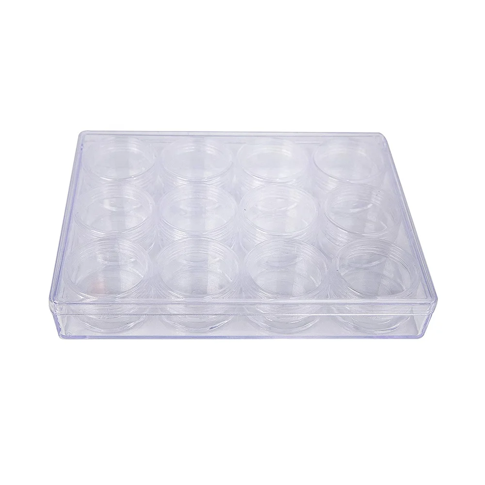 21813 Clear Plastic empty nail beads jars Storage box  with 12 small round containers