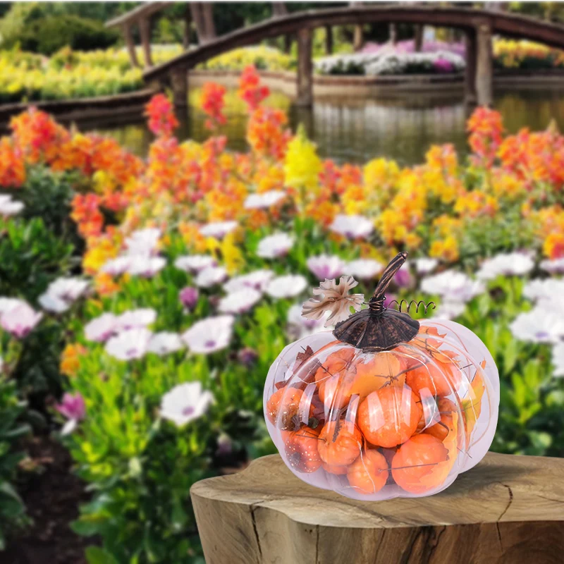 OEM customized Transparent pumpkin shape lantern solar lantern Built in pumpkin model garden decorative solar lantern