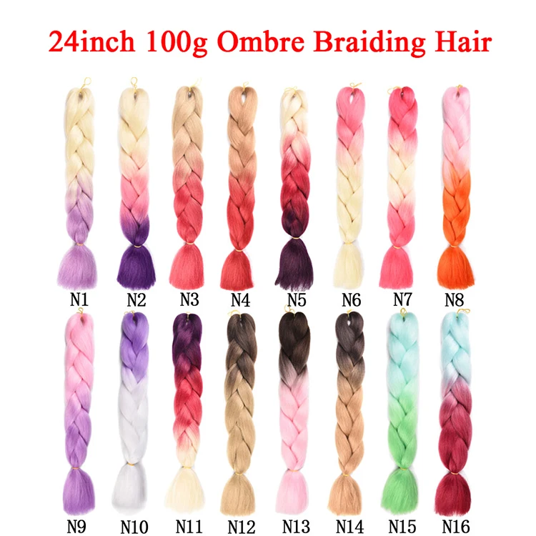 Wholesale packaging Synthetic Jumbo Braid 100 Color 24 inch Jumbo Braiding Hair
