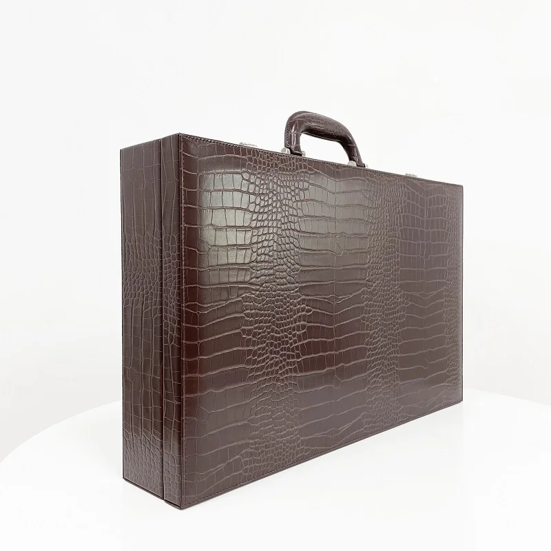 24 Slot Brown Alligator Crocodile PU Leather Watch Display Storage Briefcase Box with Password Lock
