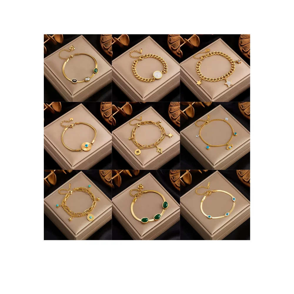 Gold Plated Evil Eye Charm jewelry with Adjustable Snake Chain - waterproof Stainless Steel bracelet for Women