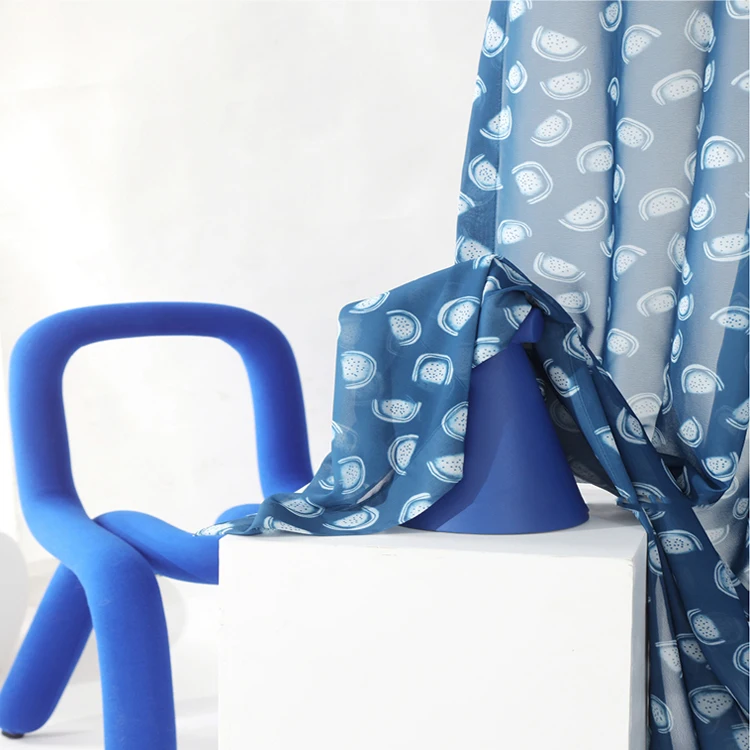 China Manufacture Luxury Home Window Decoration Watermelon Print Klein Blue Sheer Curtain