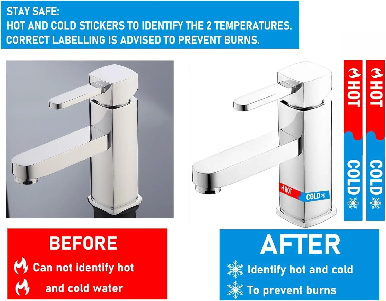 Waterproof Faucet Label Self Stick Hot Sign Cold Sign for Kitchen Bathroom Faucet Shower Escutcheon