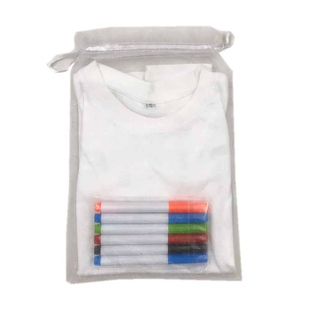 Kids 100% Cotton Short Sleeve T-Shirt Washable Fabric Markers Drawing Toys Set for Creative Coloring