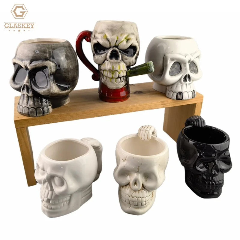 Halloween Gift Pirates Of The Caribbean Weird Head Wine Cup Bar Personality Ceramic Beer Mug Creative Tricky Mug