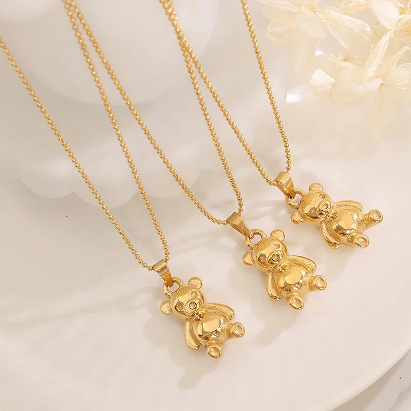 18K Gold Plated Cute Bear Necklace Stainless Steel Fashion Jewelry Necklaces