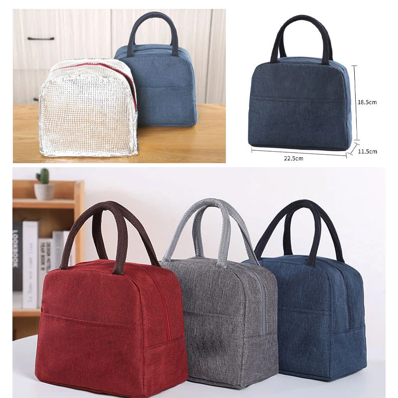 New Trendy Solid Color Water-Resistant Aluminum Foil Insulated Thermal Lunch Bags for Takeaway Picnic Meal Storage Pack
