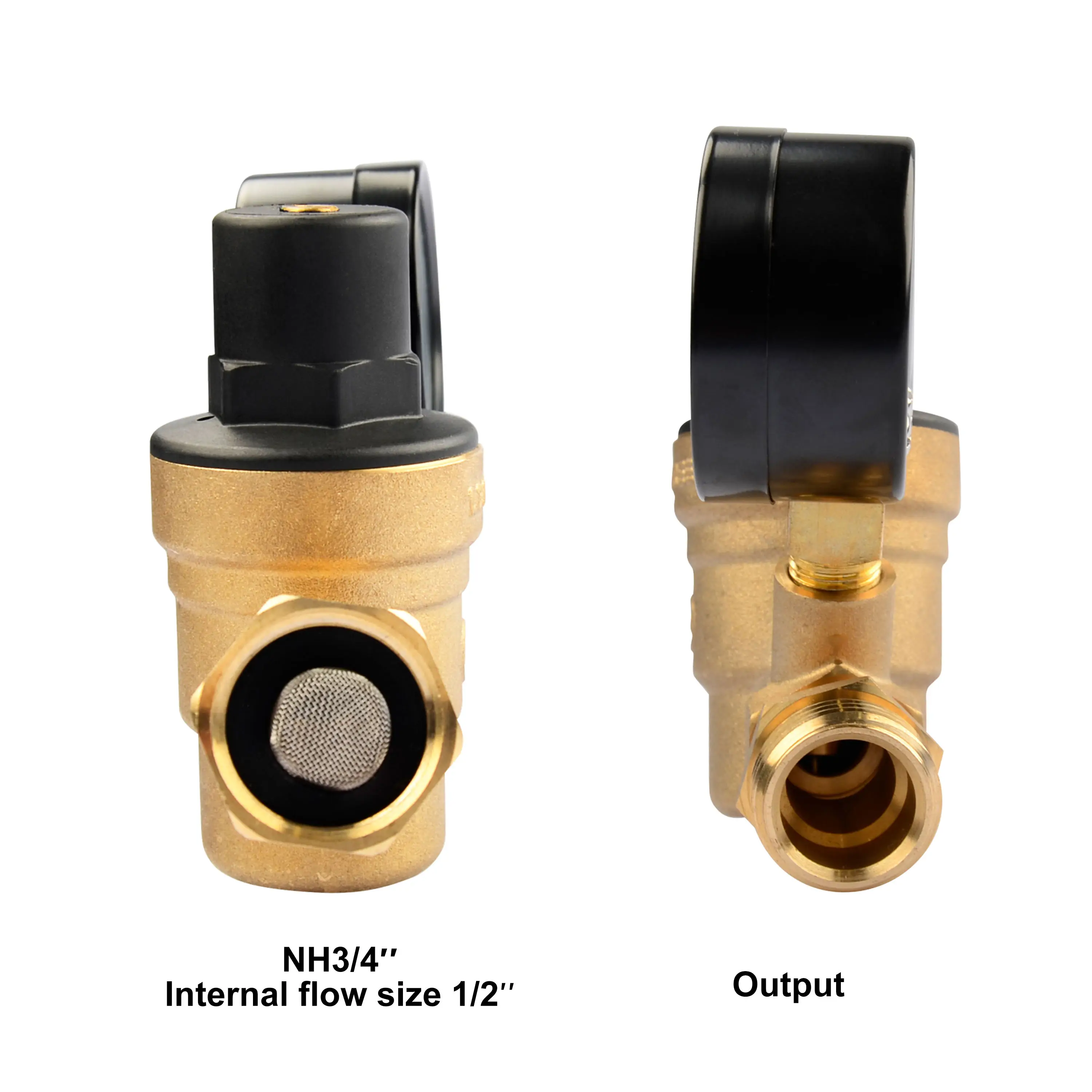 Pressure Regulator Valve Brass Lead-Free Adjustable Water Pressure with Gauge Reducing Valve
