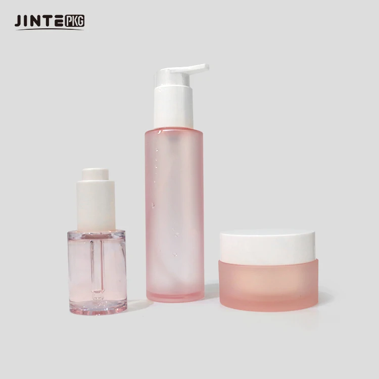 Wholesale Empty Pink Skincare Cosmetic Packaging Containers Cream Jars Lotion Pump Bottles Spray Cosmetic Bottles Packaging