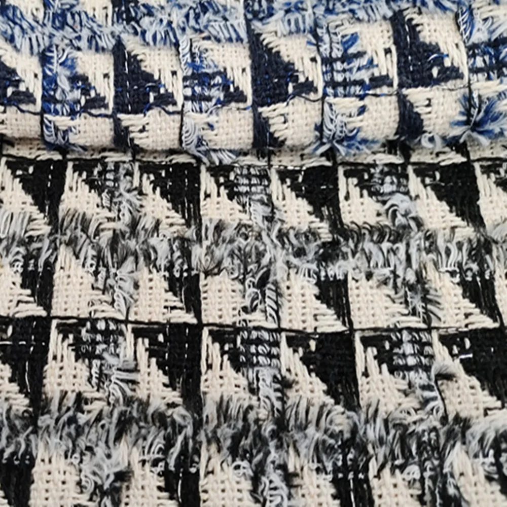 New Fashion 100% Polyester Houndstooth Style Tweed Woven Fabric For Garments