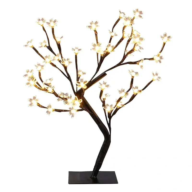 48 LED Cherry Blossom Lights Tree, Artificial Flower Bonsai Tree Table Top Lamp Home Centerpieces Christmas Gift Decoration
