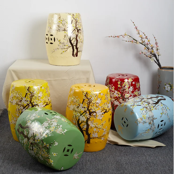 2021 wholesale classical Chinese flower and bird art porcelain garden home decoration decorative gift bar drum ceramic