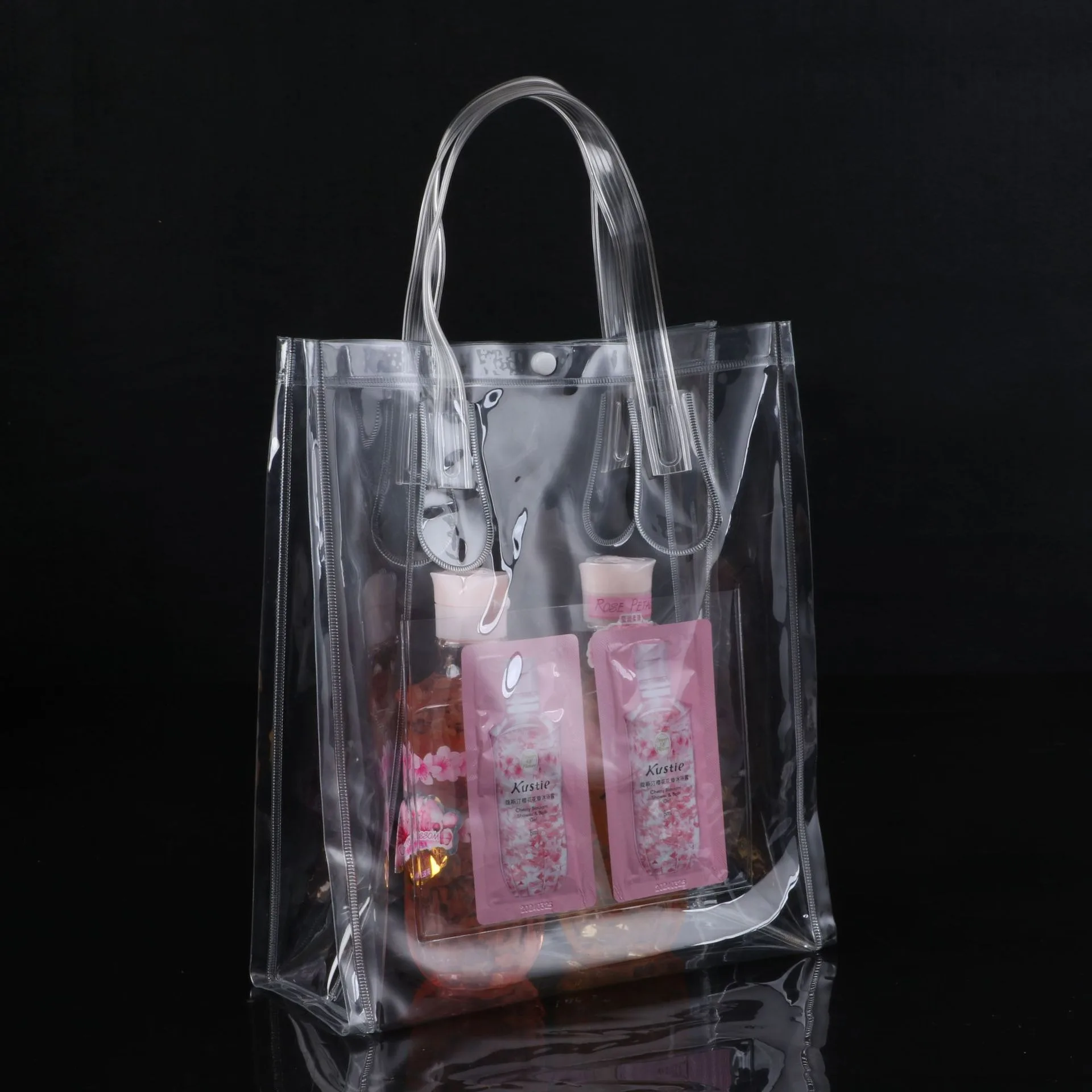 Transparent plastic small shopping bag clear pvc tote bag with custom printed logo