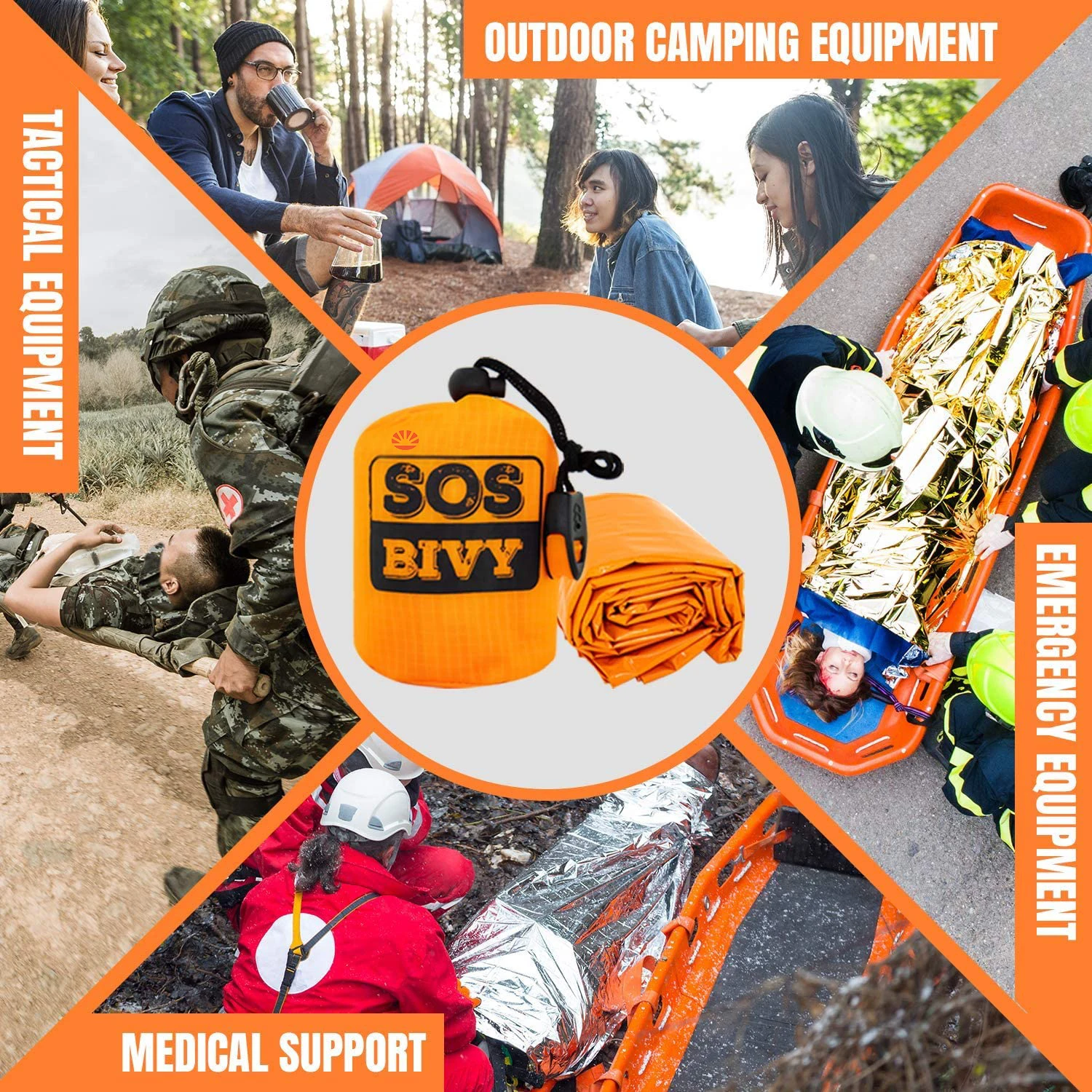 SOS Emergency Thermal Bivy Sleeping Bag with Survival Whistle, Survival Bivvy Sack, Mylar Emergency Blanket