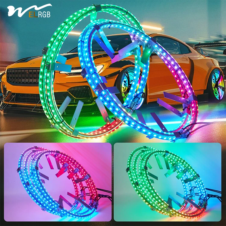 LED Dream Chasing Colors L/R turn signal and brake backlight 2-row wheel rim RF/APP flow neon strip light decoration kit