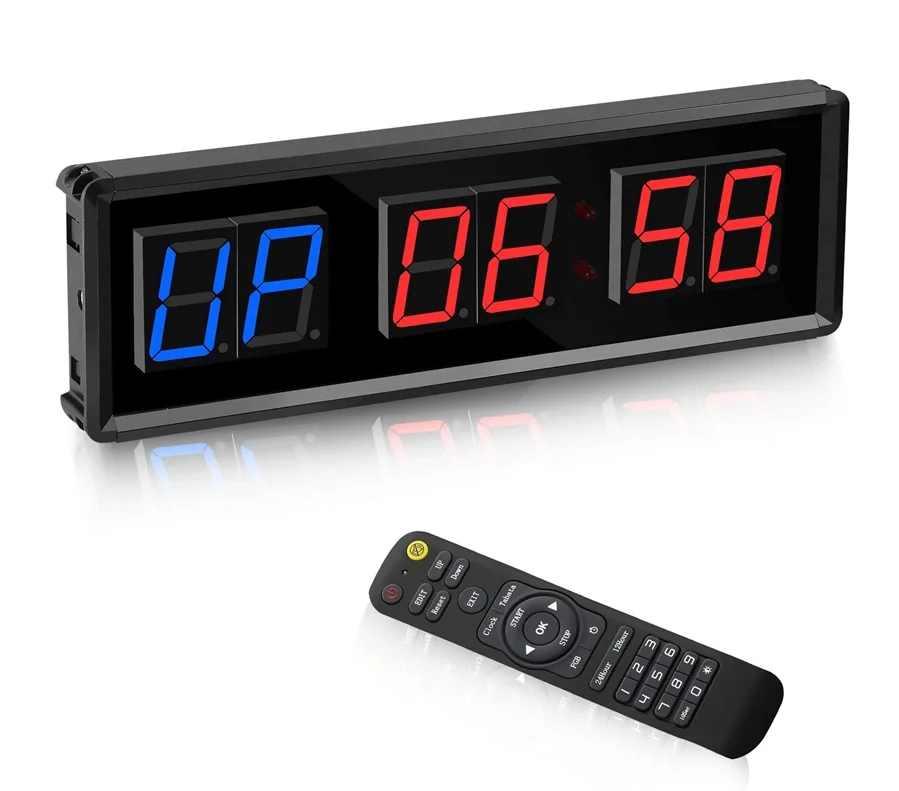 Gym Timer,LED Interval Timer Digital Countdown Wall Clock Fitness Timer,1.5Inch Digits Down/Up Clock Stopwatch for Home kitchen