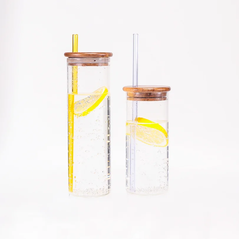 16 oz Beer Can Cola Shape Glass Mason Jar Bottle With Wood Bamboo Acacia Lid And Glass Straw